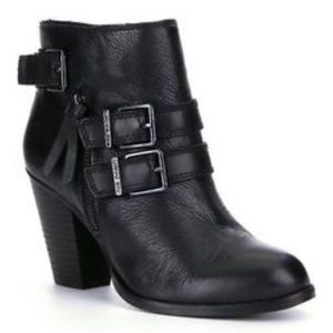 GIANNI BINI “WESTONN” BLACK DOUBLE BUCKLE LEATHER ZIP UP BOOTIES SIZE 8.5 Boots
